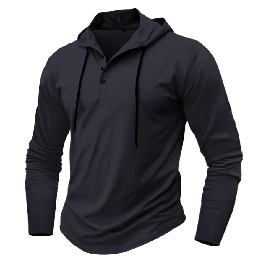 Hoodies - Men’s Henley Muscle Hoodie Athletic Fit Top