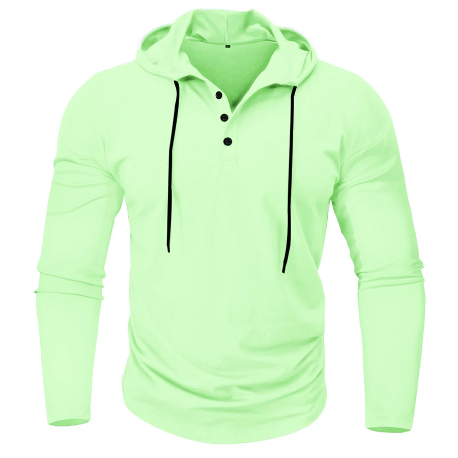 Hoodies - Men’s Henley Muscle Hoodie Athletic Fit Top