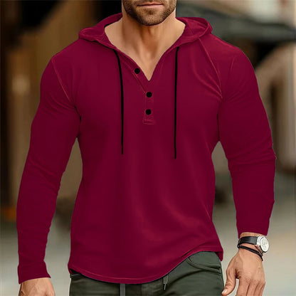 Hoodies - Men’s Henley Muscle Hoodie Athletic Fit Top