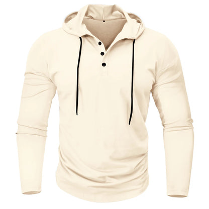 Hoodies - Men’s Henley Muscle Hoodie Athletic Fit Top