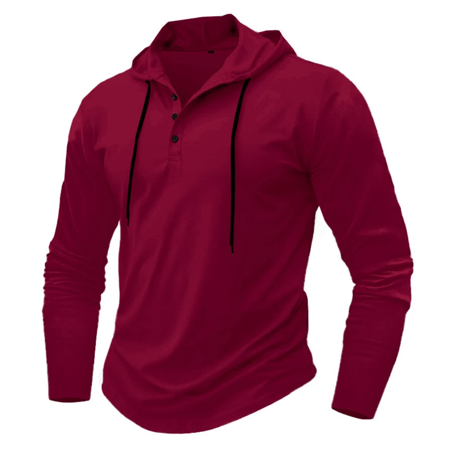 Hoodies - Men’s Henley Muscle Hoodie Athletic Fit Top