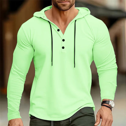 Hoodies - Men’s Henley Muscle Hoodie Athletic Fit Top