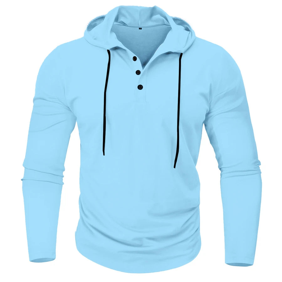 Hoodies - Men’s Henley Muscle Hoodie Athletic Fit Top