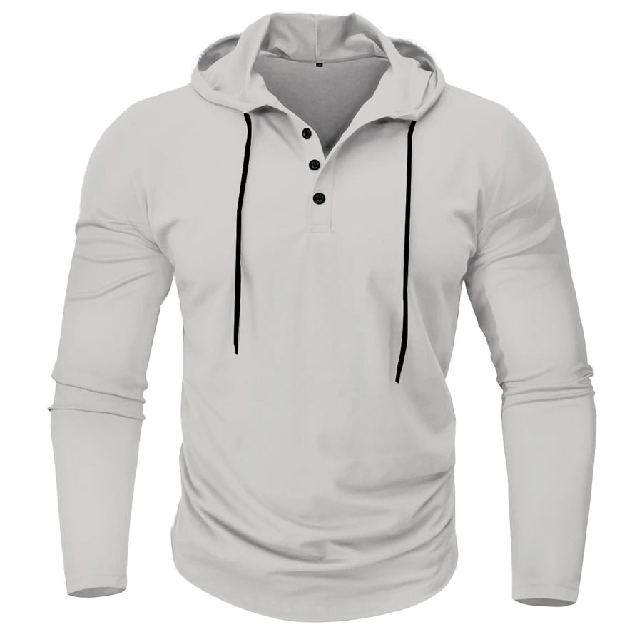 Hoodies - Men’s Henley Muscle Hoodie Athletic Fit Top