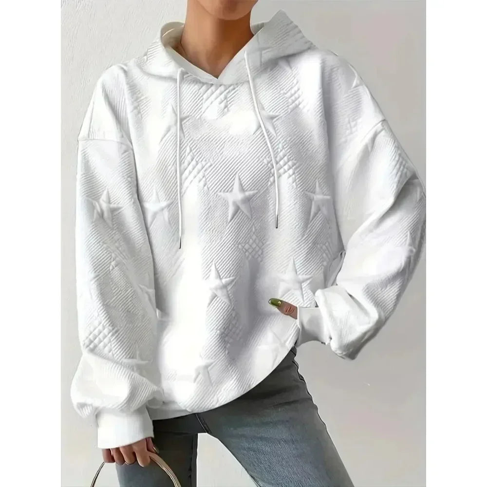 Hoodies- Plus-Size Star Textured Hoodie Sweatshirt