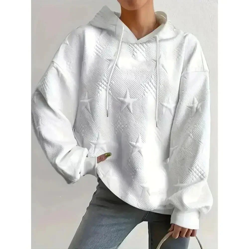 Hoodies- Plus-Size Star Textured Hoodie Sweatshirt