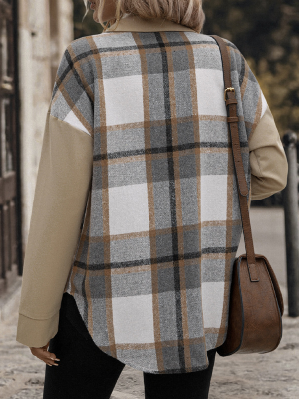 Jackets - Beige Plaid Single-Breasted Coat-Jacket