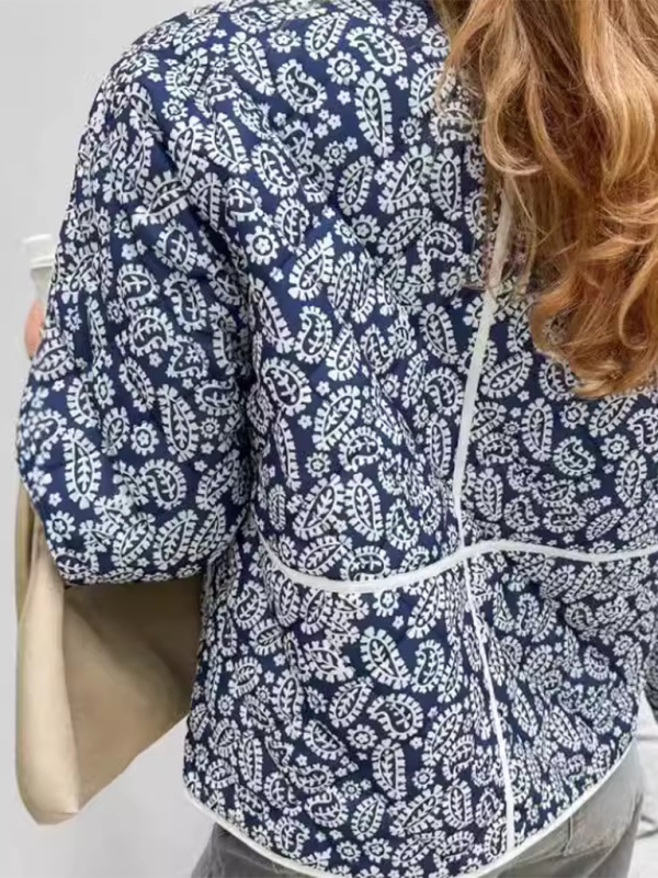 Jackets - Classic Blue Floral Mandarin Jacket