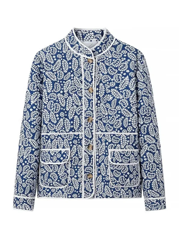 Jackets - Classic Blue Floral Mandarin Jacket