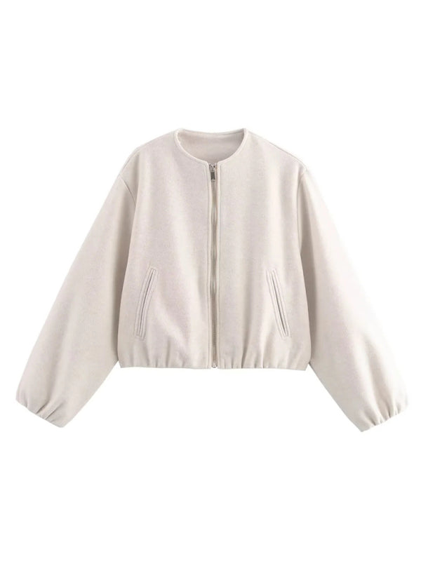 Jackets - Cropped Women’s Zip-Up Jacket Minimalist Casual Layering