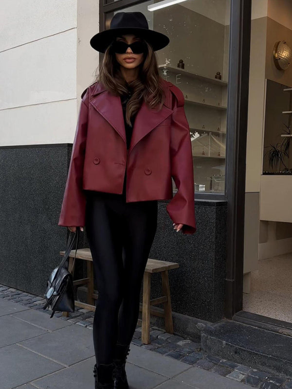 Jackets - Elegant Notch Lapel Leather Jacket