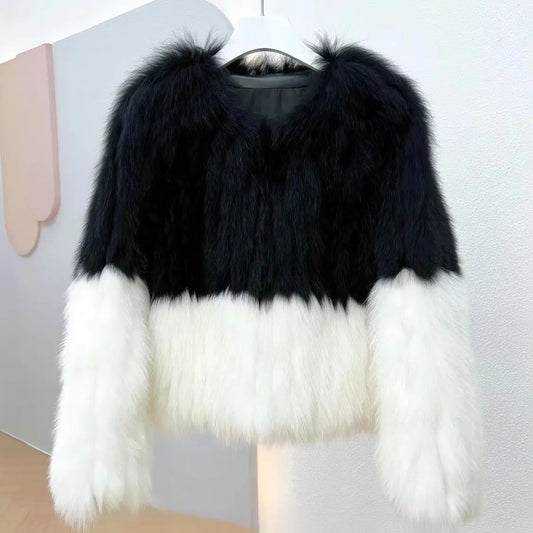 Jackets - Fancy Faux Fur Color-Block Jacket for Winter Fashion