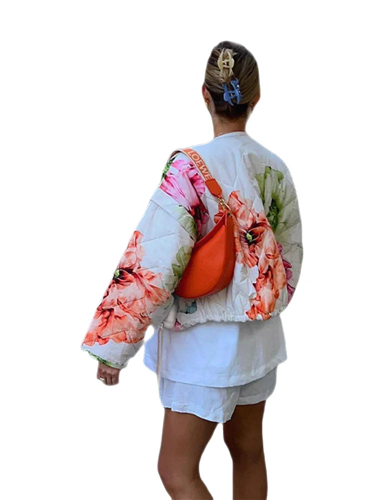 Jackets- Floral Print Casual Jacket for Every Occasion- - Chuzko Women Clothing