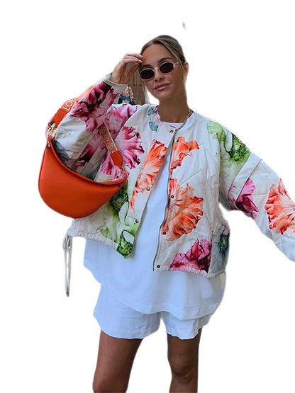 Jackets- Floral Print Casual Jacket for Every Occasion- - Chuzko Women Clothing