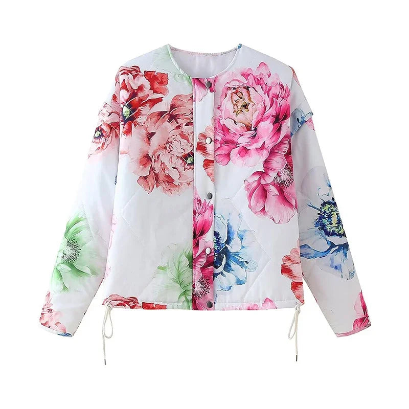 Jackets- Floral Print Casual Jacket for Every Occasion- Floral Print- Chuzko Women Clothing