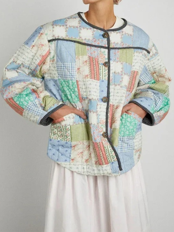 Jackets - Floral Print Wrap Cotton Jacket