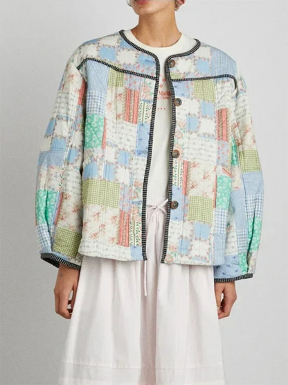 Jackets - Floral Print Wrap Cotton Jacket