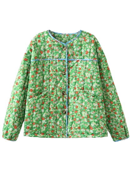 Jackets - Floral Print Wrap Cotton Jacket