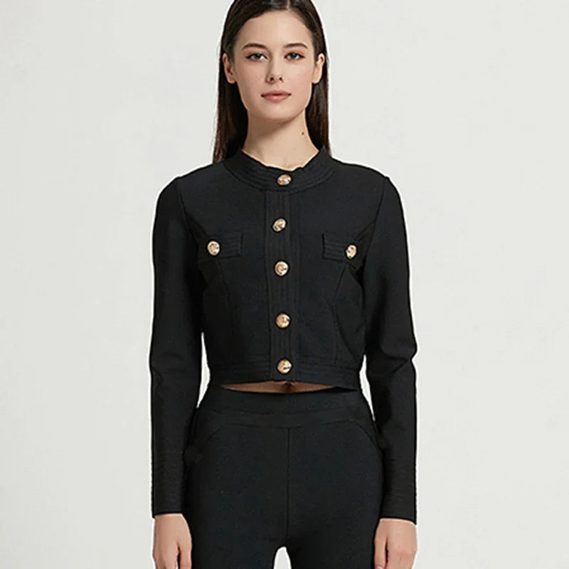 Jackets- Women's Cropped Jacket in Golden Hues- Black- Pekosa Women Fashion