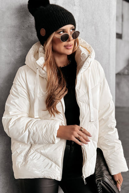 Jackets - Hooded Puffer Zip-Up Jacket Hip-Length Coat