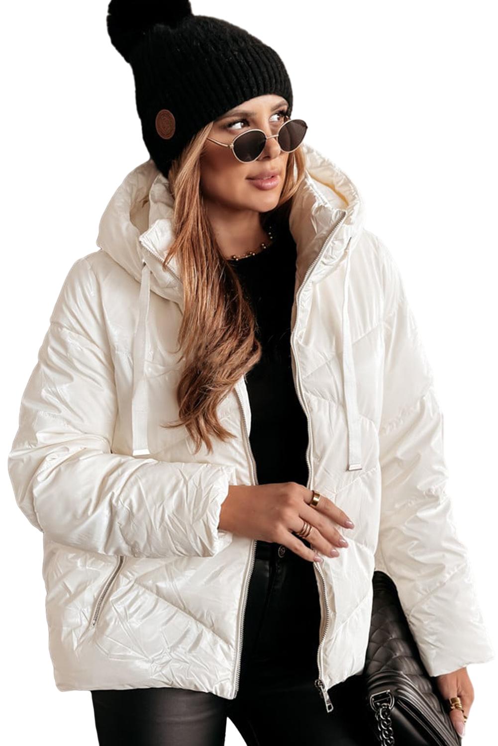 Jackets - Hooded Puffer Zip-Up Jacket Hip-Length Coat