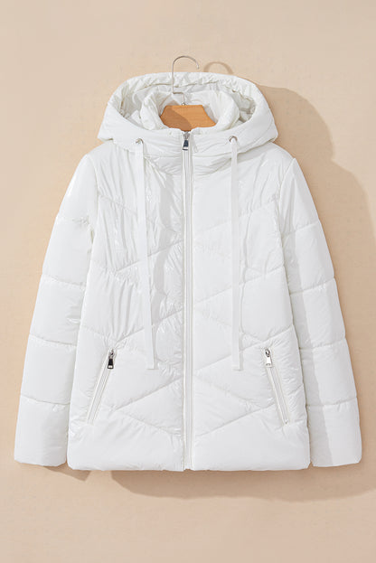 Jackets - Hooded Puffer Zip-Up Jacket Hip-Length Coat