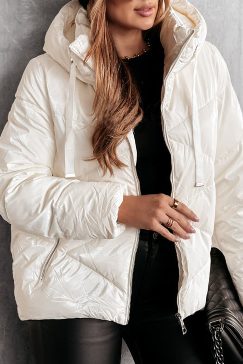 Jackets - Hooded Puffer Zip-Up Jacket Hip-Length Coat