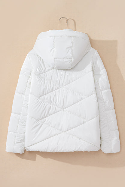 Jackets - Hooded Puffer Zip-Up Jacket Hip-Length Coat