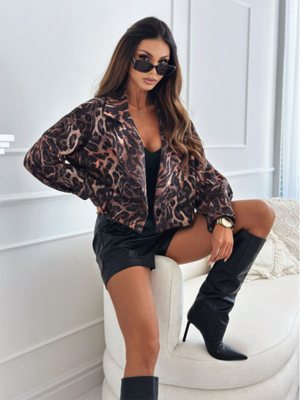 Jackets - Leopard Print Business Blazer Work Jacket