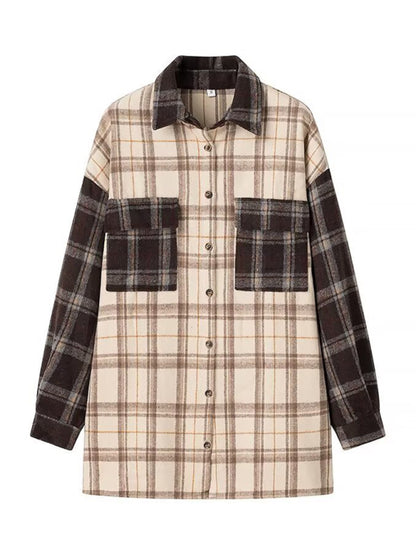 Jackets - Patchwork Plaid Shacket Autumn Shirt