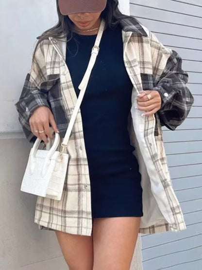 Jackets - Patchwork Plaid Shacket Autumn Shirt