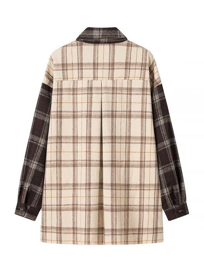 Jackets - Patchwork Plaid Shacket Autumn Shirt