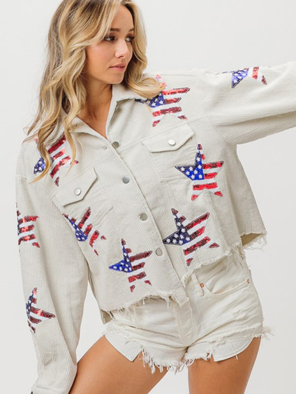 Funkelnde Cordjacke mit amerikanischem Stolz zum Unabhängigkeitstag