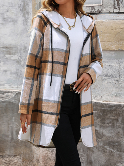 Jackets - Plaid Hooded Long Jacket - Ideal for Fall