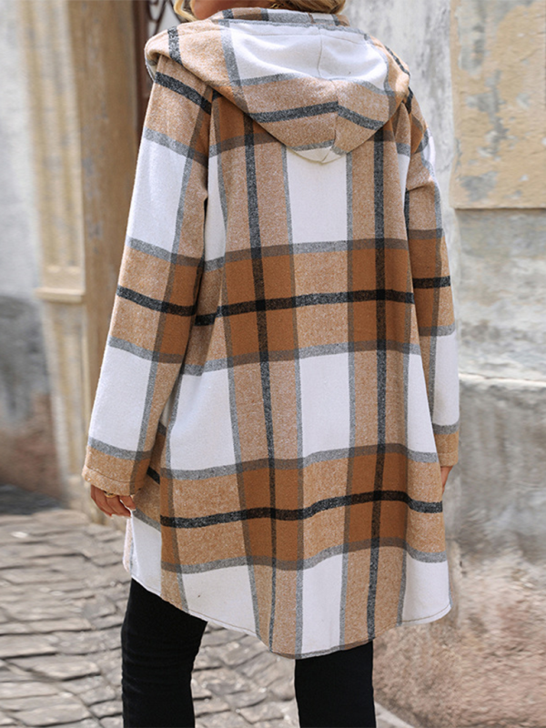 Jackets - Plaid Hooded Long Jacket - Ideal for Fall