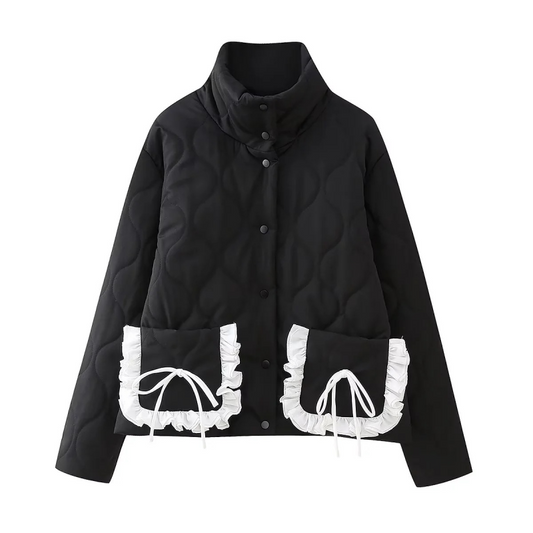 Jackets - Quilt Stich Pattern Maid Pockets Black Jacket