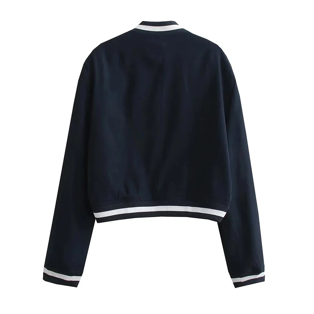 Jackets- Women's Sporty Cropped Jacket with Contrast Trim- - Pekosa Women Fashion