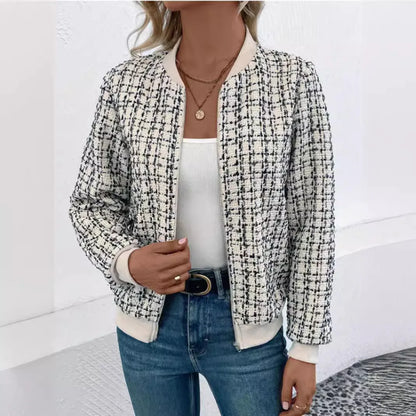 Jackets - Sporty Plaid Slim Fit Track Jacket for Women