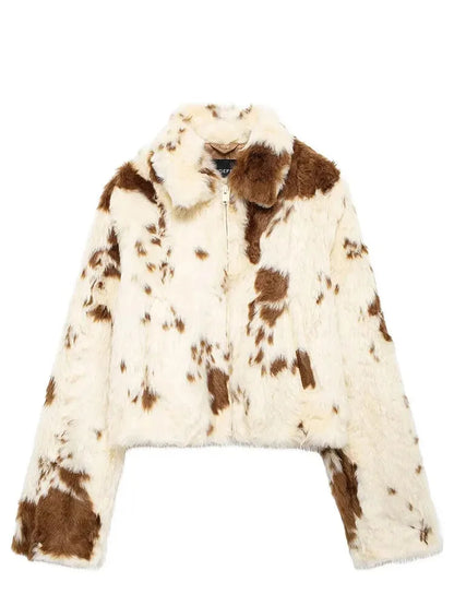 Jackets - Spotted Faux Fur Jacket – Women Winter Wear