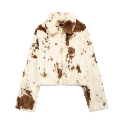 Jackets - Spotted Faux Fur Jacket – Women Winter Wear