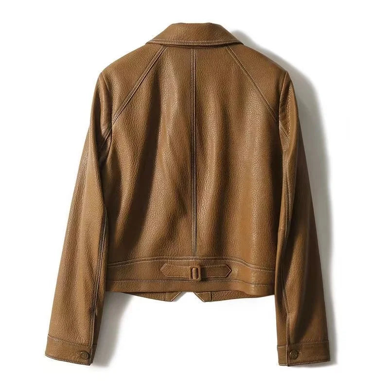 Jackets - Stitched Faux Leather Crop Jacket Outwear