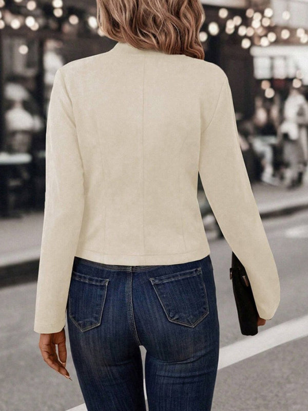 Jackets - Structured Cropped Faux Suede Jacket