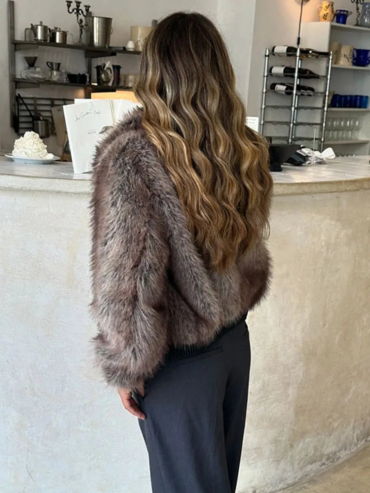 Jackets - Winter's Elegant Brown Faux Fur Jacket for Women