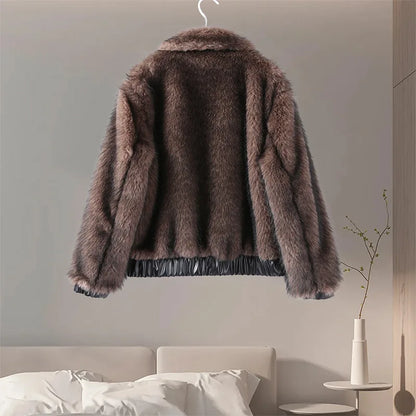 Jackets - Winter's Elegant Brown Faux Fur Jacket for Women