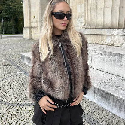 Jackets - Winter's Elegant Brown Faux Fur Jacket for Women