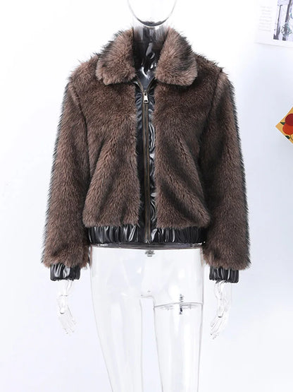 Jackets - Winter's Elegant Brown Faux Fur Jacket for Women