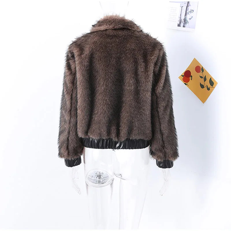 Jackets - Winter's Elegant Brown Faux Fur Jacket for Women