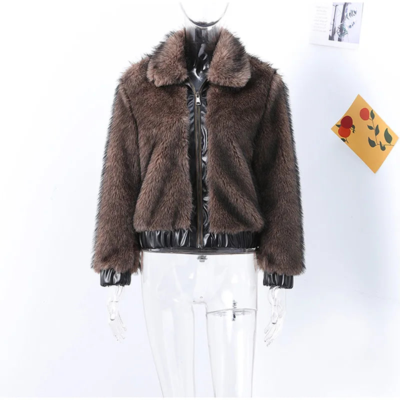 Jackets - Winter's Elegant Brown Faux Fur Jacket for Women