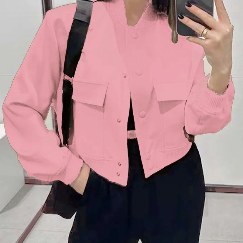 Jackets- Women's Cropped Jacket from Casual to Classy- Pink- Pekosa Women Fashion