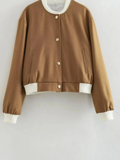 Jackets- Women Cropped Jacket with Gold-Tone Accents- - Pekosa Women Fashion